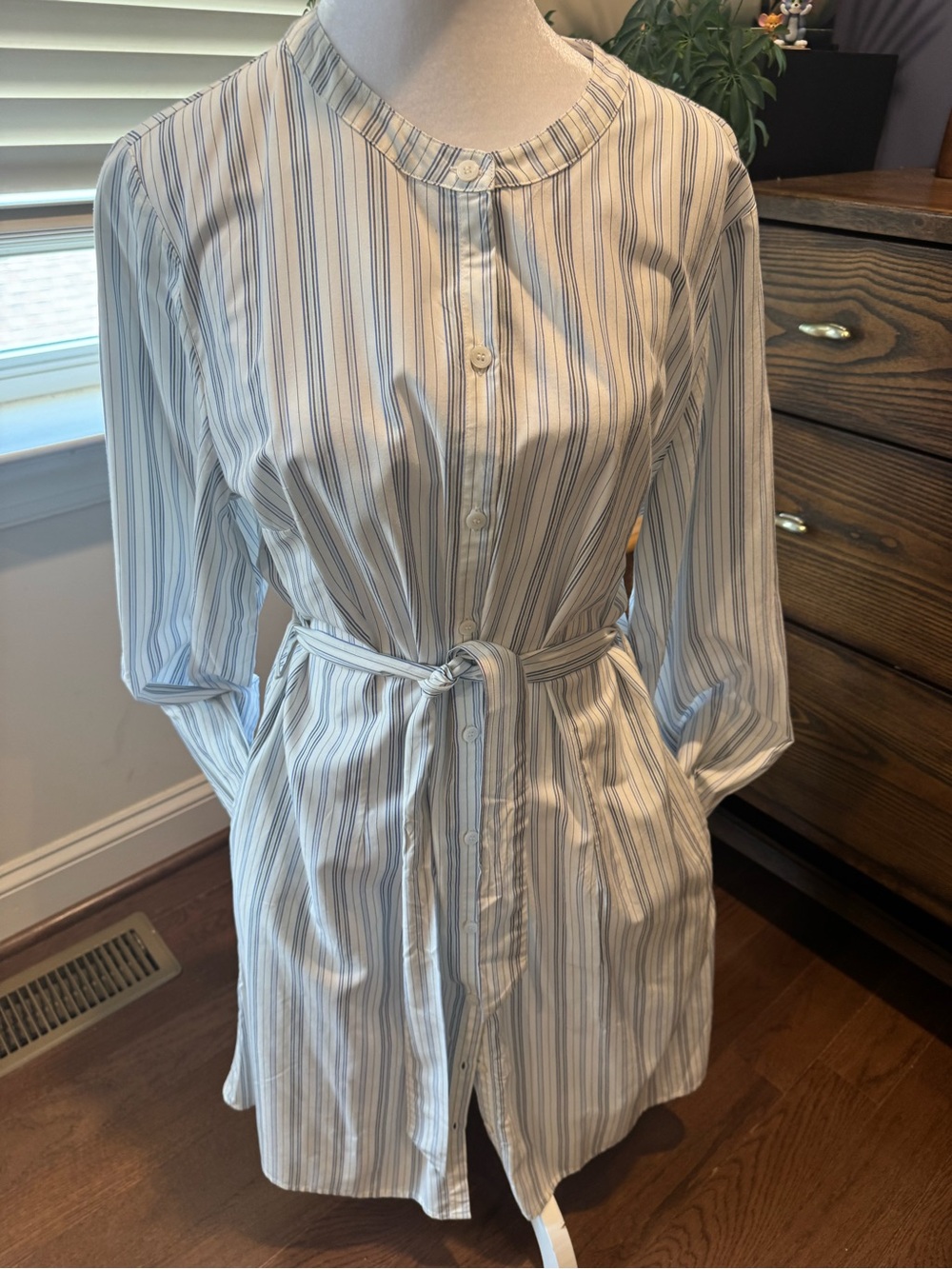 Tommy Hilfiger NWT Striped Long-Sleeve Shirt Dress with Tie Waist - Blue/White